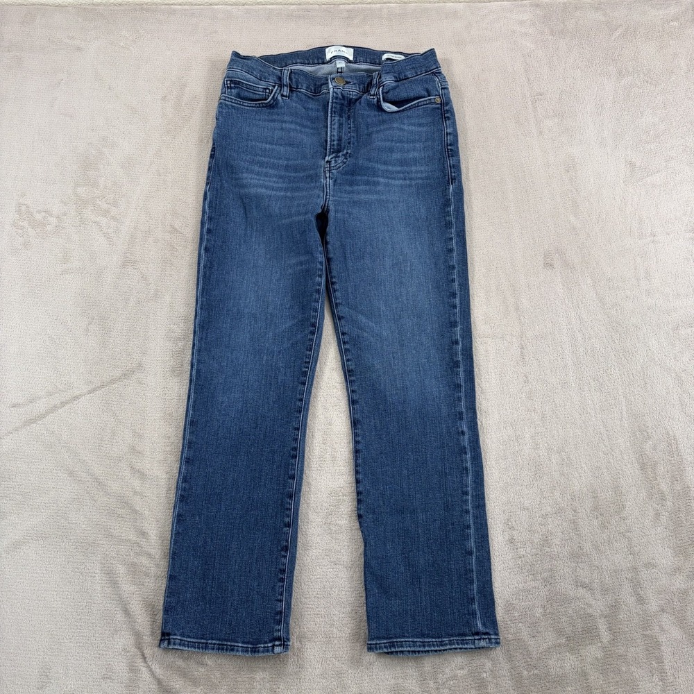 FRAME Le High Rise Straight in Calvin Blue Women 30 Stretch Denim Designer